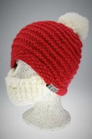 Bart - Mütze von Beardo Grobstrick (Bart abnehmbar) rote Mütze-schwarzer und weißer Bart