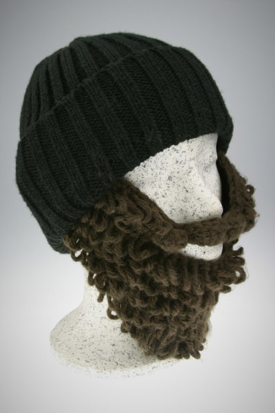 Bart - Mütze von Beardo Grobstrick (Bart abnehmbar) schwarze Mütze-brauner Bart Holzfällerstyle (länger)