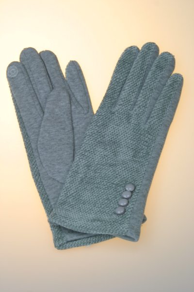 Damenhandschuh mit Tochscreenfunktion, Knopfreihe Hellgrau