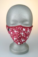 Mund- und Nasenmaske, rot mit rose, weißen Blumenmuster