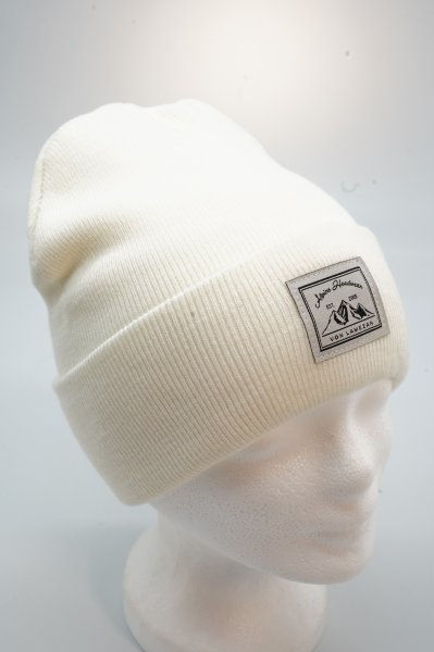 Strickumschlagmütze mit "Alpine Headwear" Patch 09-Wollweiss