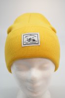Strickumschlagmütze mit "Alpine Headwear" Patch "Hipp" 60-Gelb