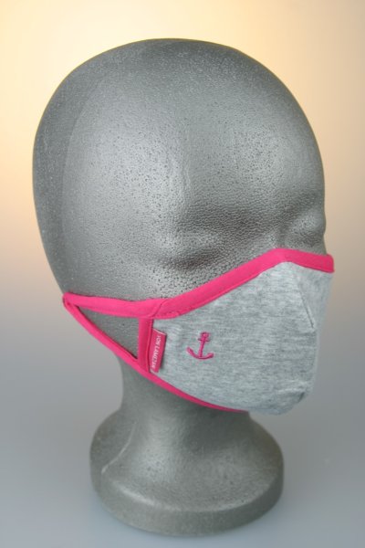 Kindermaske, 3-6 J., grau mit pinken Anker