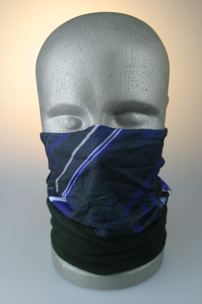 Multifunktionstuch mit Thermofleece, schr&auml;ge Streifen blau-schwarz